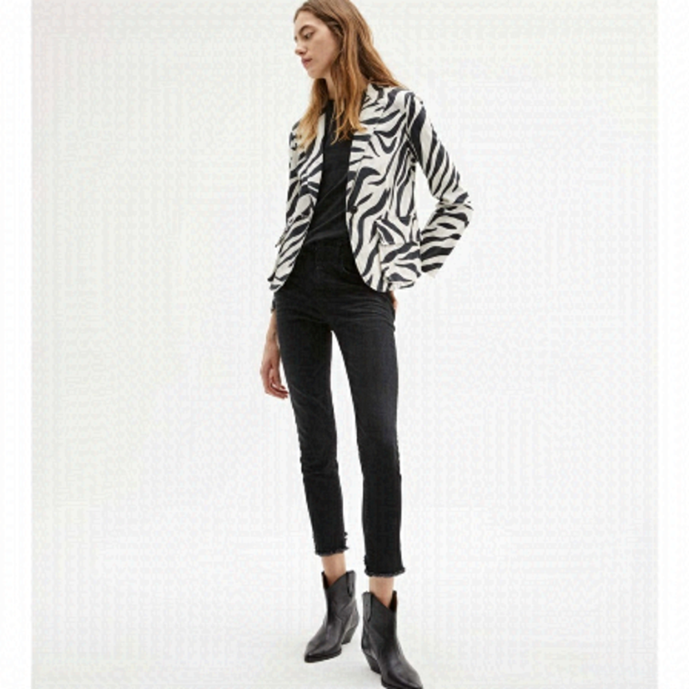 NILI Lotan Zebra Print White & Black Addison Blazer Cotton Blend 0